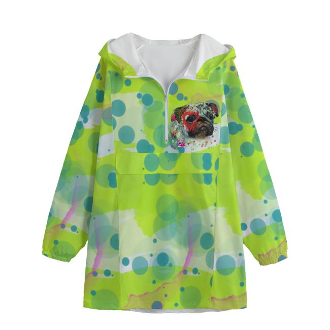 Leichte Regenjacke Rex2 – Popart Hundemotiv, 100 % Polyester, Unisex, Mix, Mischling, Mops